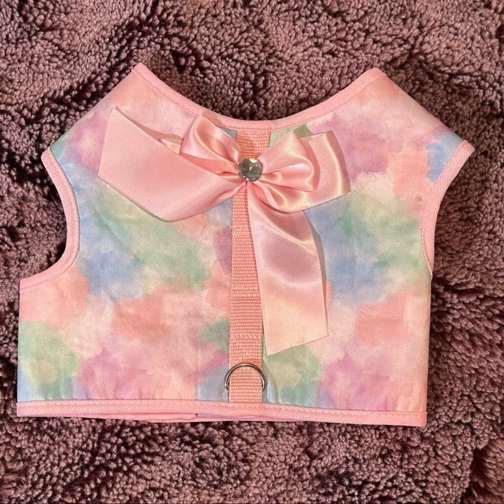 Pet Posse Pastel Tie-Dye Dog Harness with Pink Bow Size L